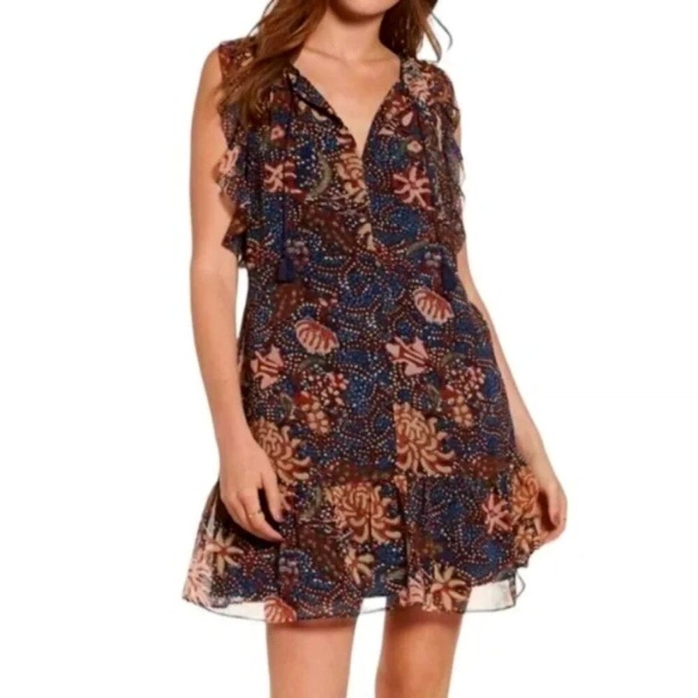 Women Madewell  mini dress lined chiffon fall colors Sleeveless sz M
